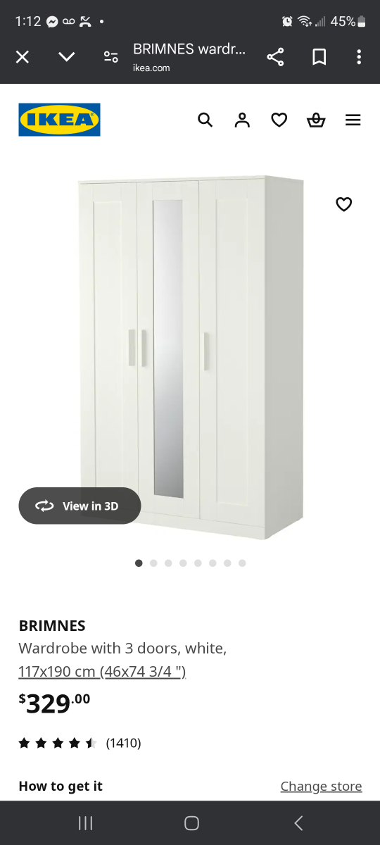 IKEA BRIMNES Wardrobe - White, 3 Doors
