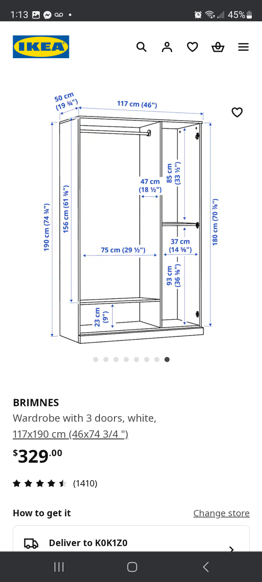 IKEA BRIMNES Wardrobe - White, 3 Doors - photo 2