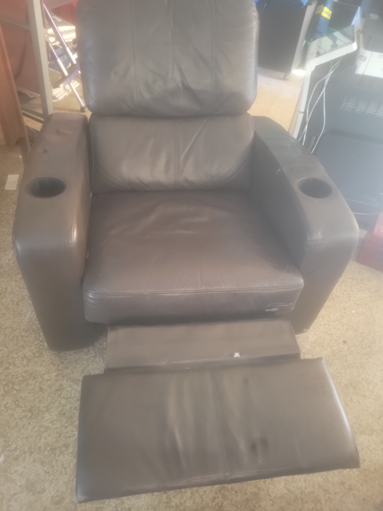 Brown Leather Recliner with Cup Holders - photo 2