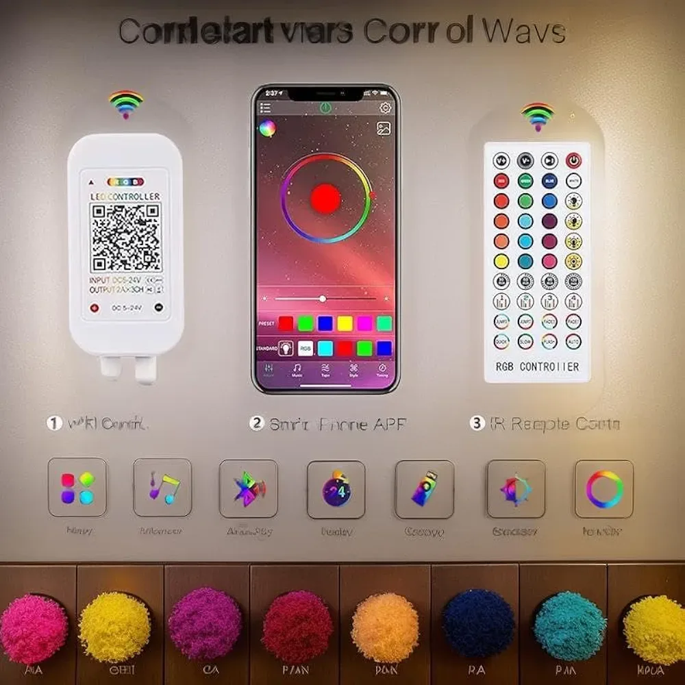 33ft RGB LED Strip Lights with Remote & App Control image indicator(2)