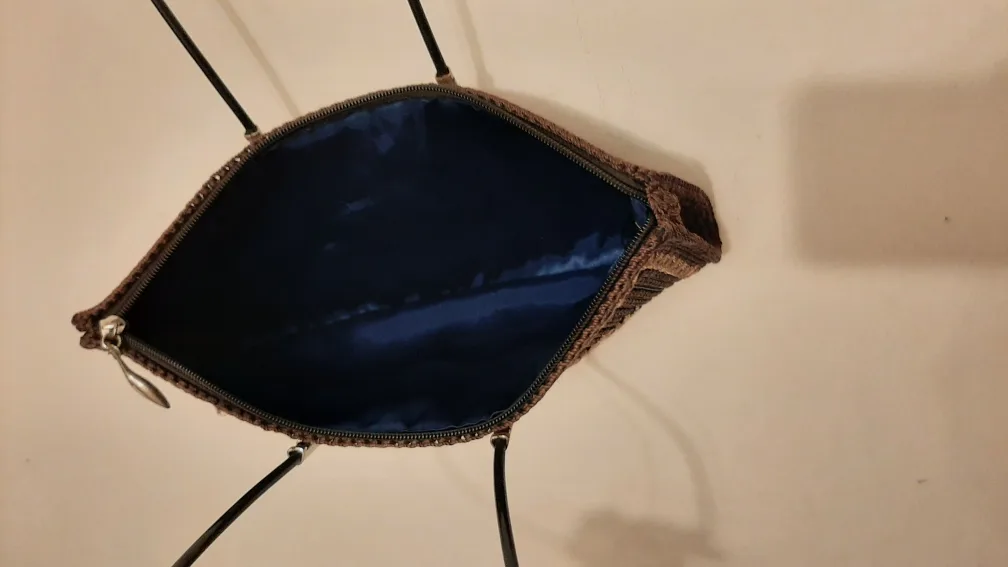 Unique Brown Knitted Handbag with Floral Embroidery image indicator(3)