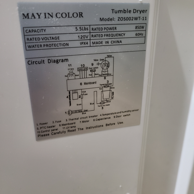 5.5lb Electric Dryer - ZOSO02WT-11 - photo 3