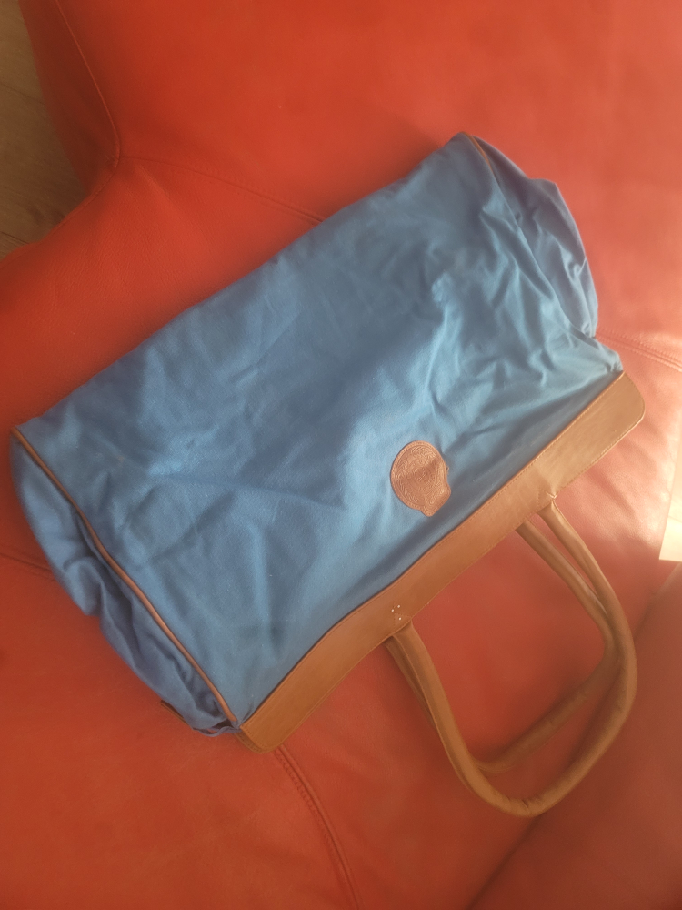 Blue Canvas Weekender Bag with Leather Accents