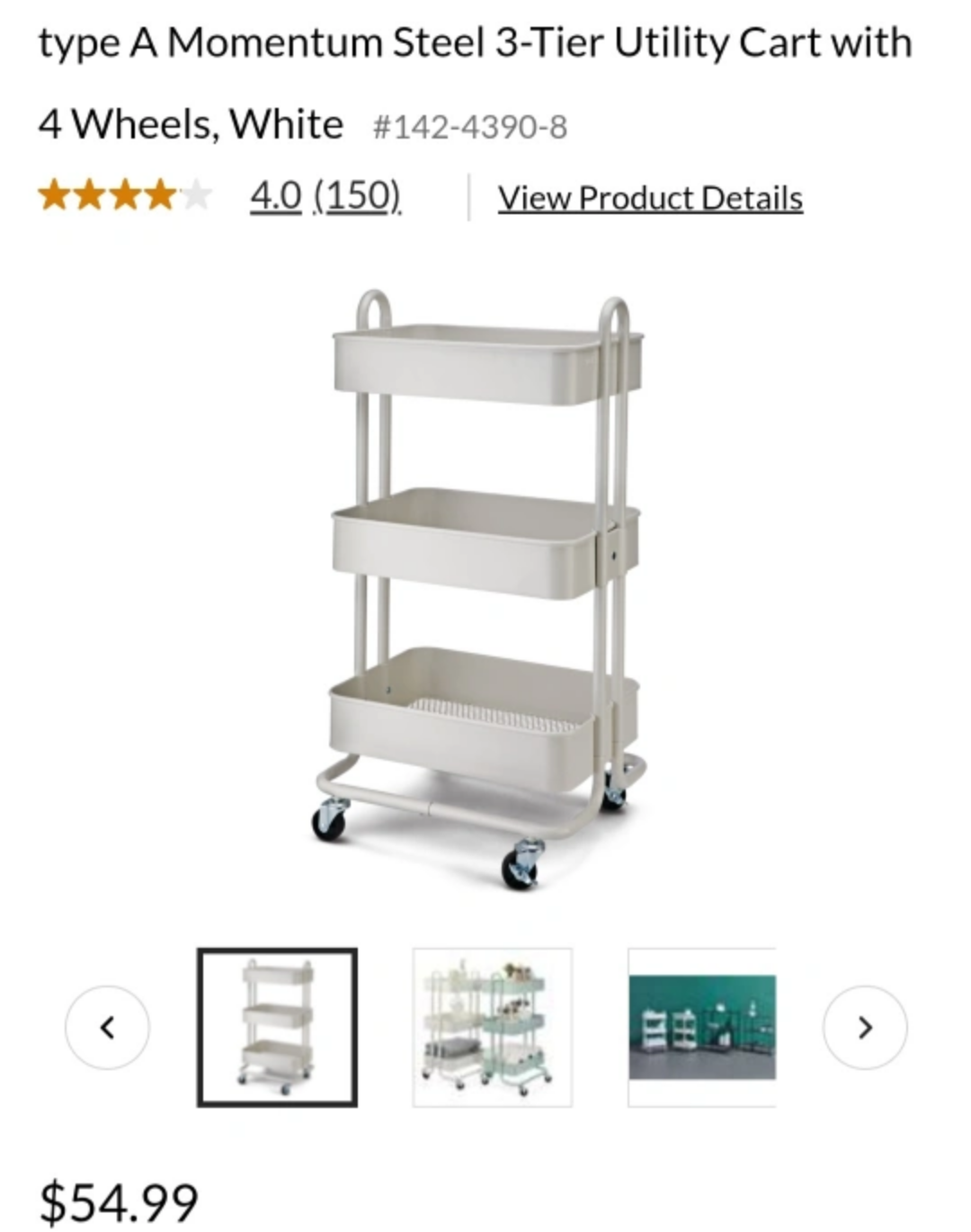 3-Tier Rolling Utility Cart (white color)