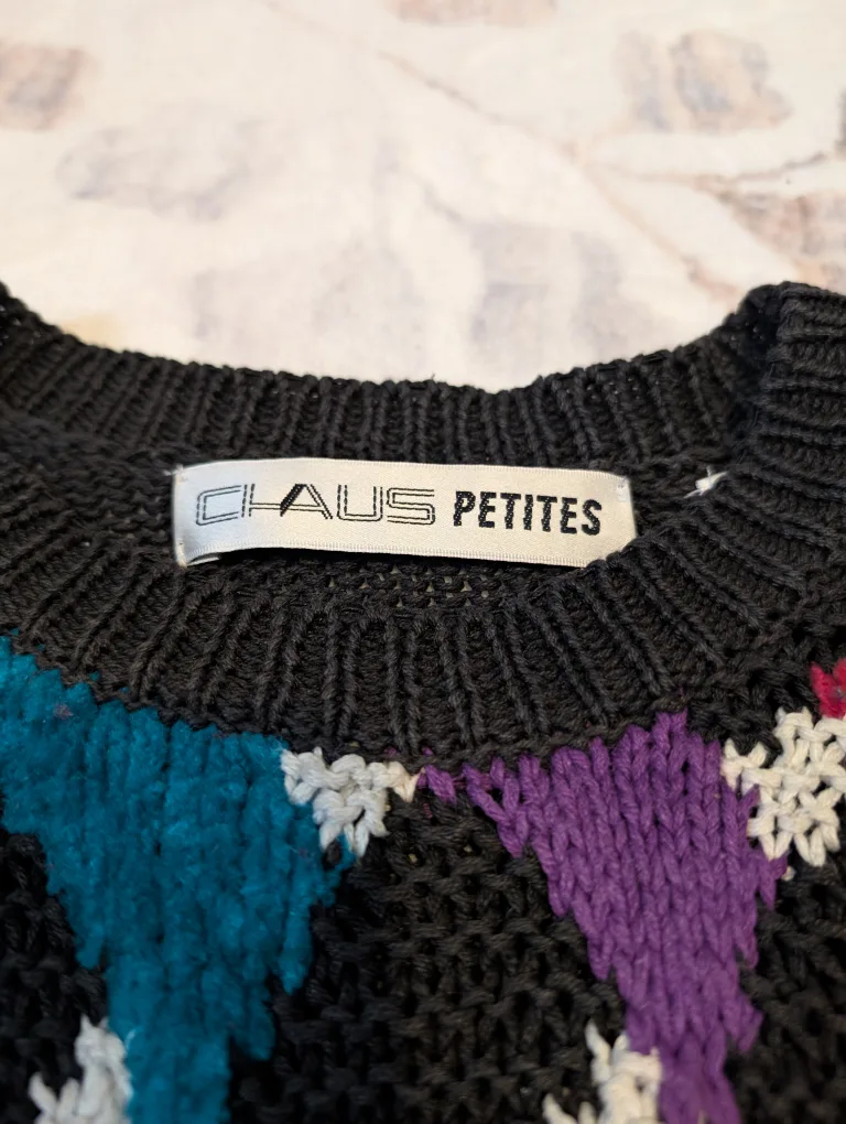 Vintage Claus Petites Colourful Diamond Knit Sweater image indicator(3)