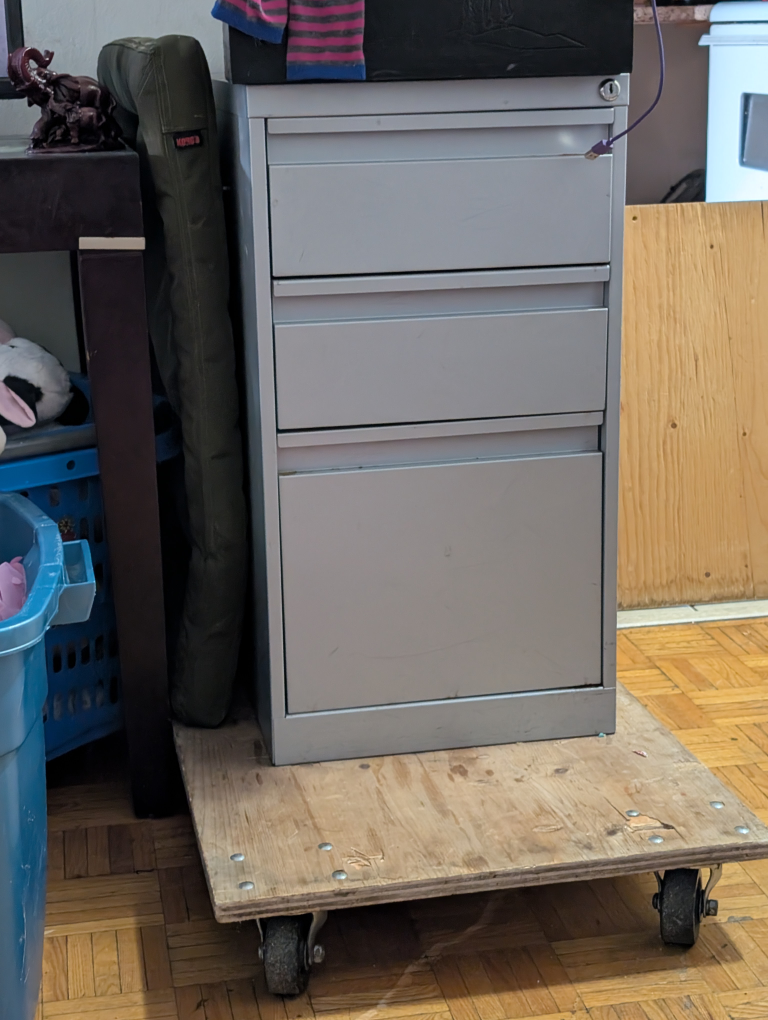 Three-Drawer Metal Filing Cabinet on Rolling Cart
