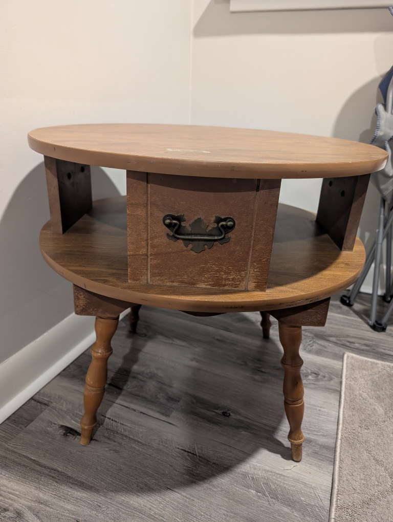 Vintage Round End Table with Drawer