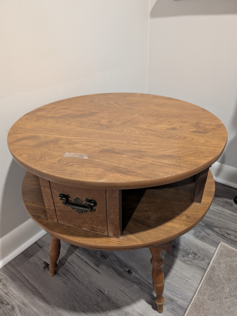 Vintage Round End Table with Drawer - photo 2