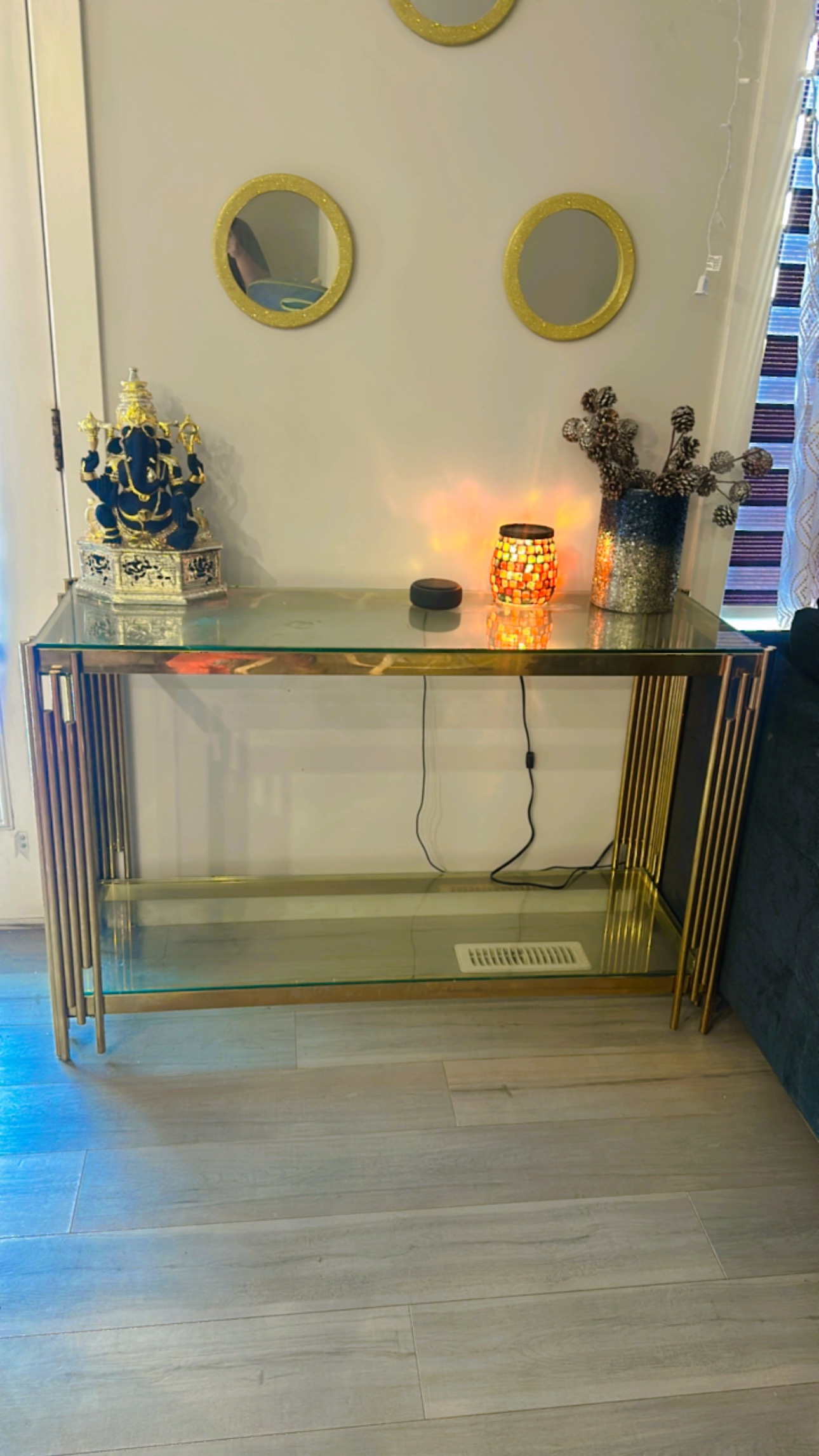 Gold Metal and Glass Console Table