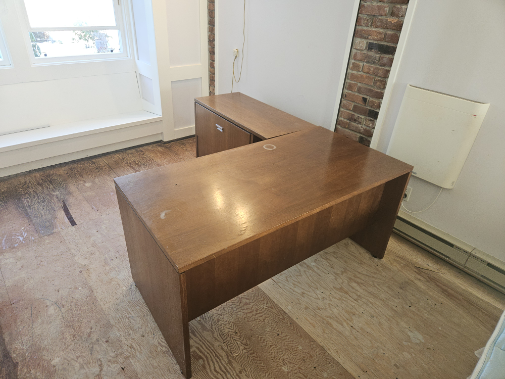L-Shaped Wooden Executive Desk with Filing Cabinets - photo 2