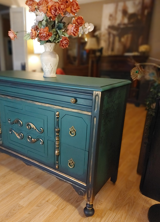 Vintage Dark Teal & Gold Dresser - photo 5