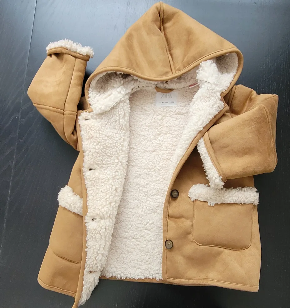 Zara Kids Brown Sherpa-Lined Hooded Jacket Size 4-5 Years image indicator(6)