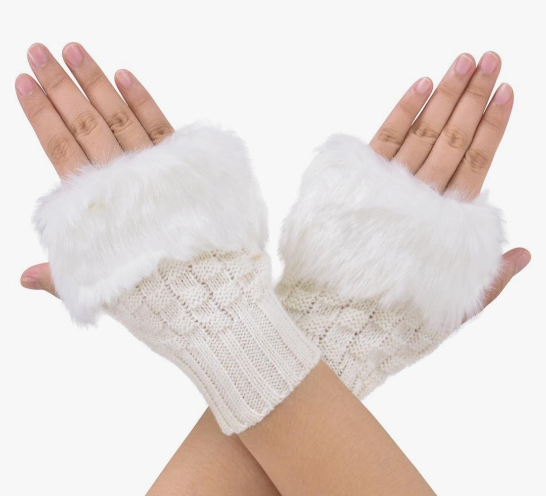 Knit Fingerless Gloves with Fuzzy Cuffs - photo 5