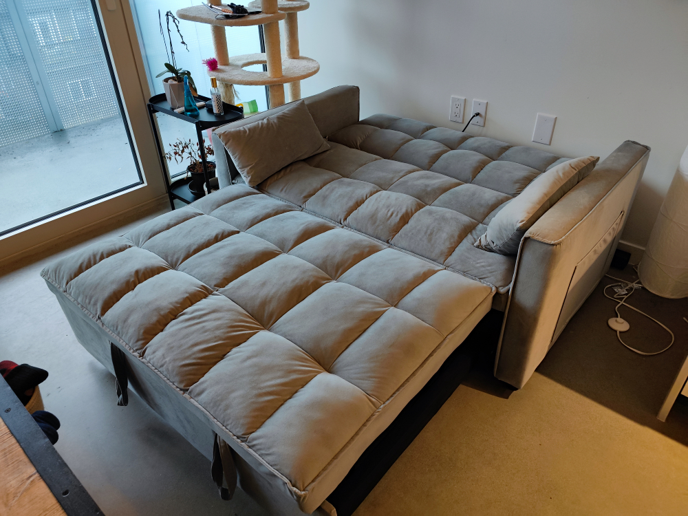 Grey Velvet Futon Sofa Bed (Love seat) - photo 3