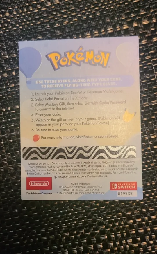 Pokémon Day 2025-Flying Tera Type Eevee Code Card*final price image indicator(2)