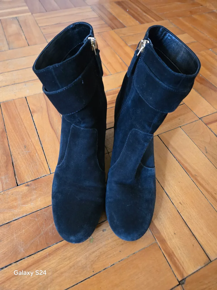 Black Suede Ankle Boots with Buckle Detail image indicator(2)