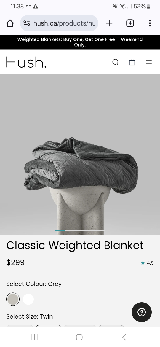 Hush Classic Weighted Blanket - Queen, 20lb ,Grey