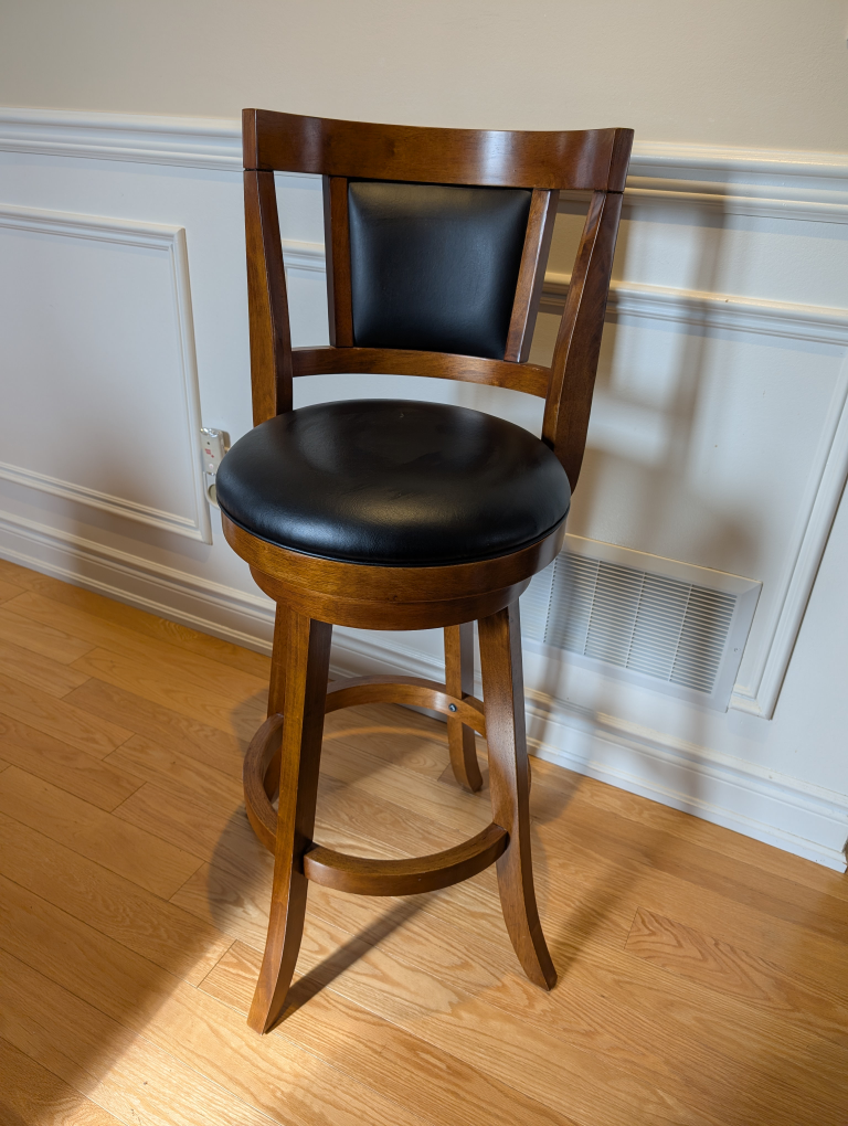 Swivelling Bar Stool - Brown Wood and Black Leatherette - photo 2