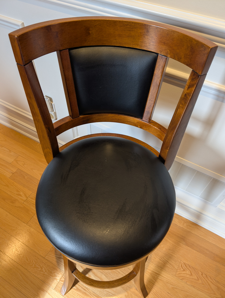 Swivelling Bar Stool - Brown Wood and Black Leatherette - photo 3