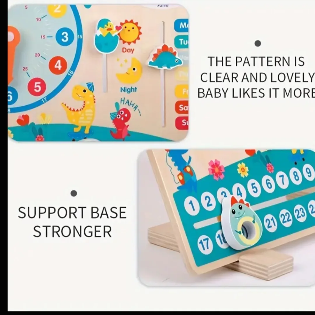 BNIB Wooden Educational Calendar Clock Toy for Toddlers image indicator(2)