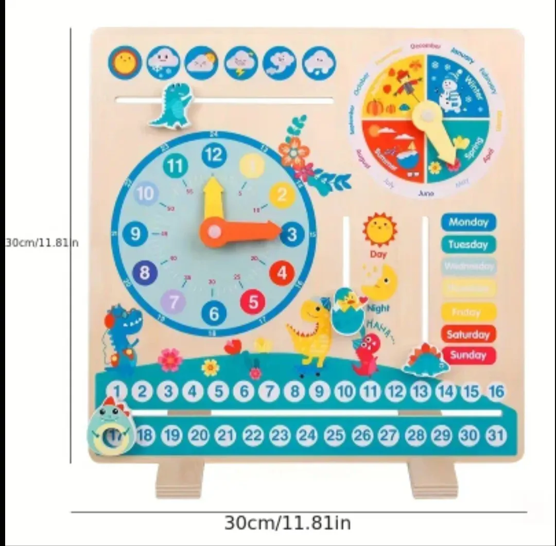 BNIB Wooden Educational Calendar Clock Toy for Toddlers image indicator(3)
