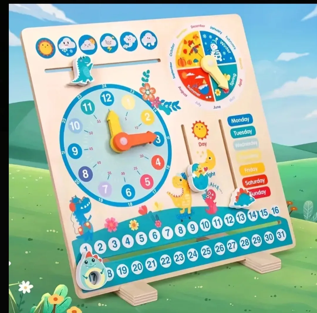 BNIB Wooden Educational Calendar Clock Toy for Toddlers image indicator(4)