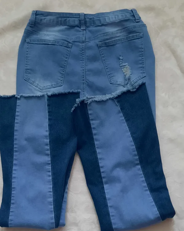 Distressed Two-Tone Bell Bottom Jeans image indicator(4)