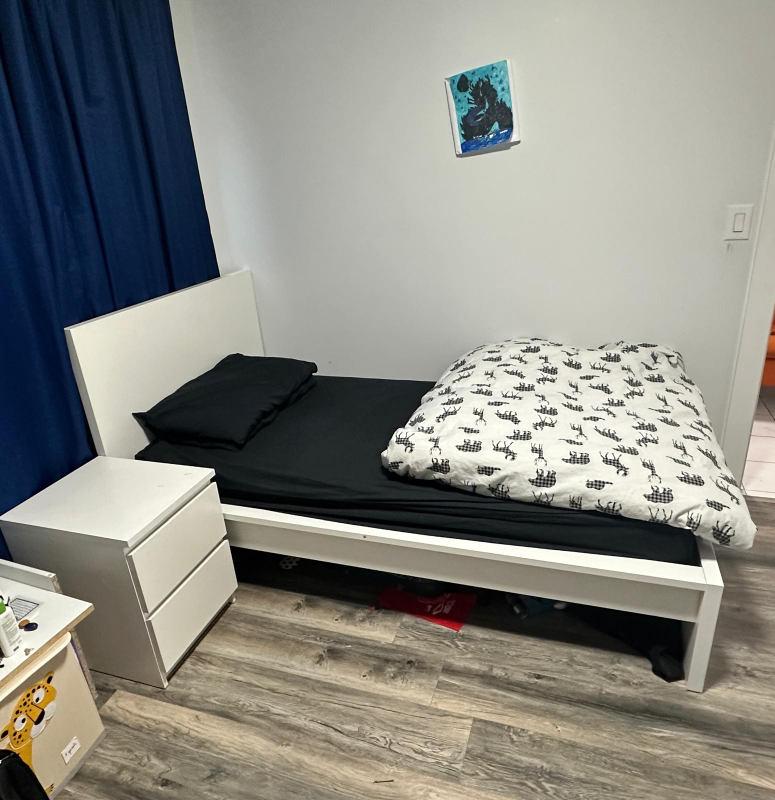 IKEA White Single Bed Frame with MALM bedside table - photo 2