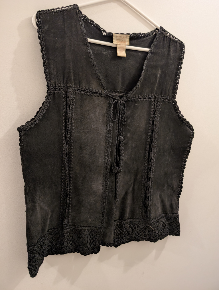 Black Suede Vest with Crochet Detail