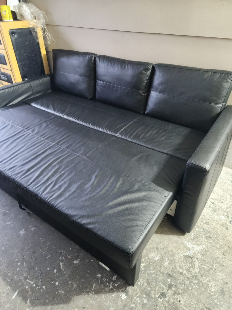 Black Leather Pull-Out Sofa Bed - photo 2