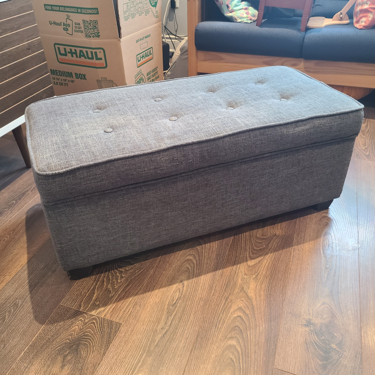 Grey Fabric Storage Ottoman