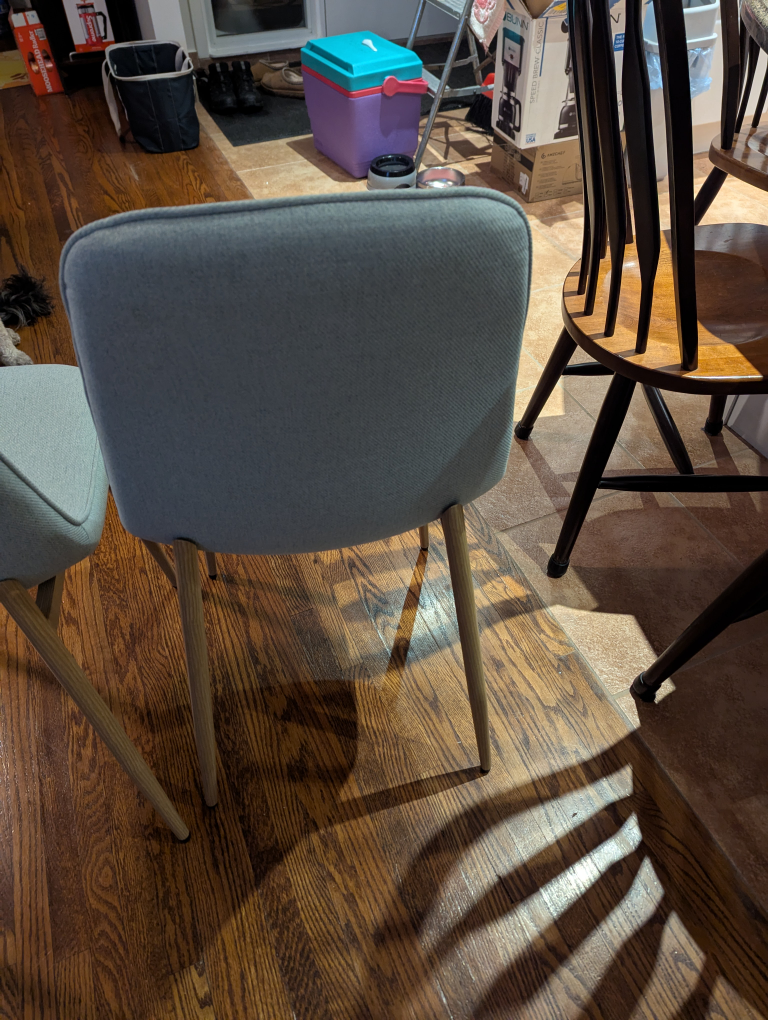 Set of 4 teal/ sage Fabric Dining Chairs with Wood Legs - photo 3