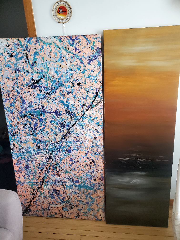 Two Large Abstract Canvas Paintings