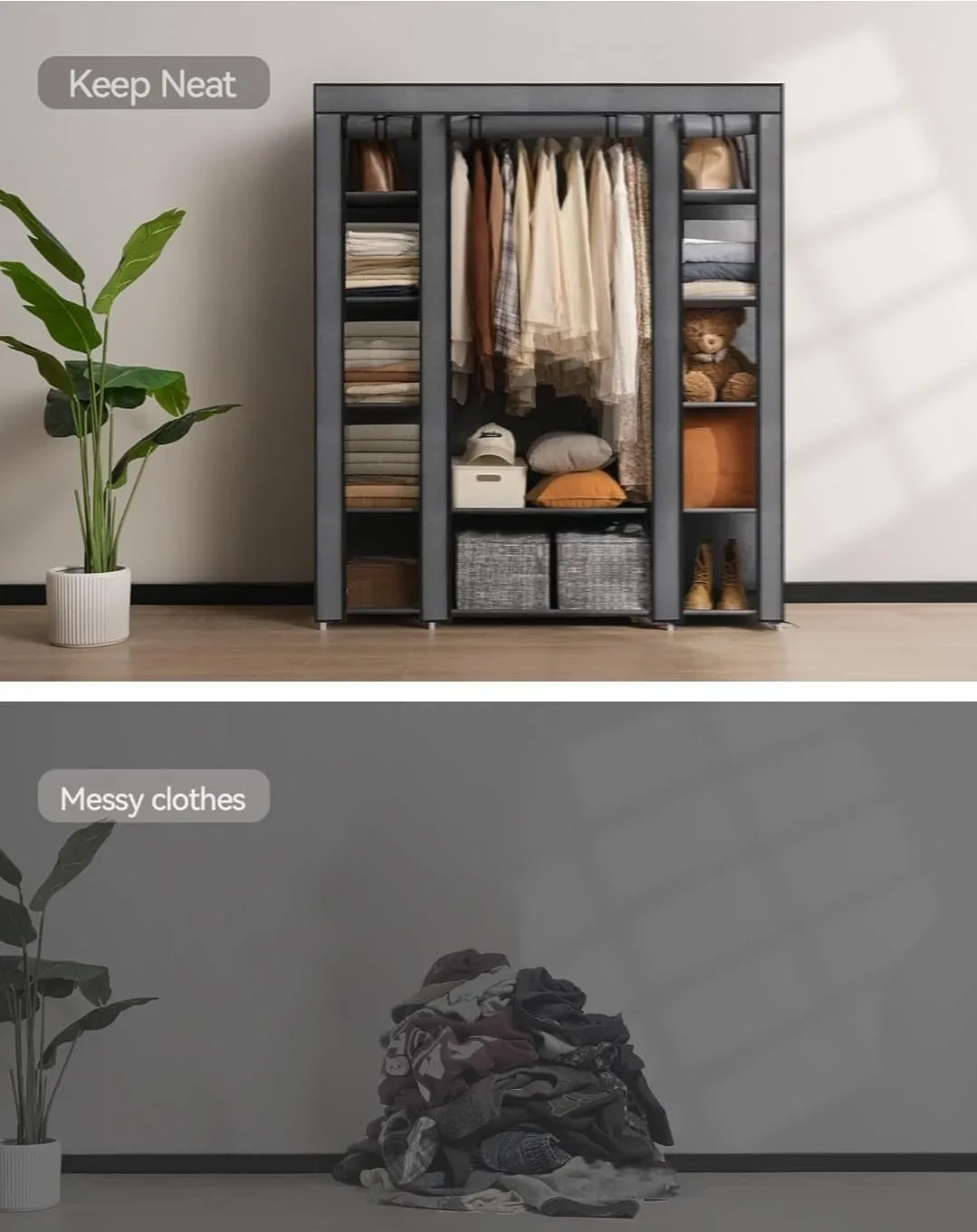 Sangmucen 59" Wide Portable Wardrobe Closet Organiser image indicator(5)