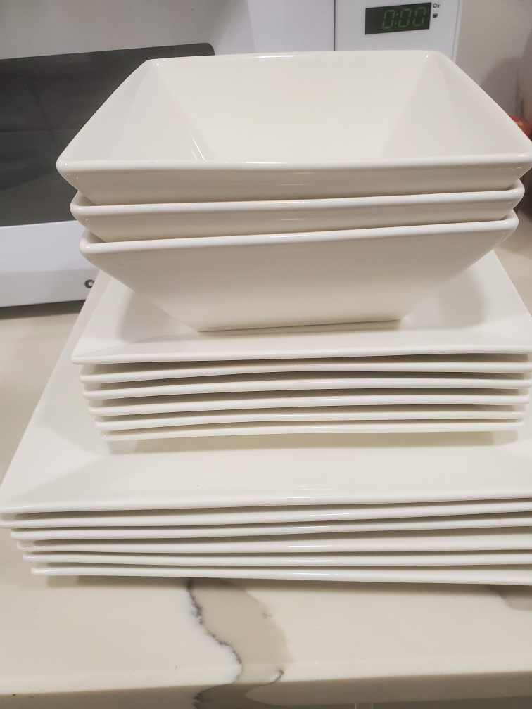 Two Sets of Dinnerware: Coastal Blue and White Square - photo 2