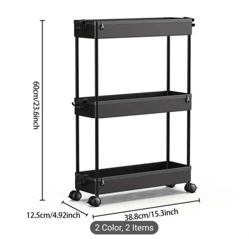 3-Tier Rolling Storage Cart - Black - photo 2