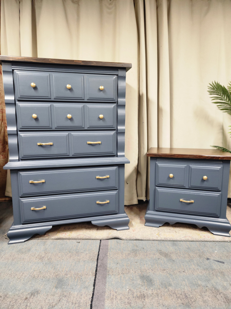 Refurbished Blue Dresser and Nightstand Set