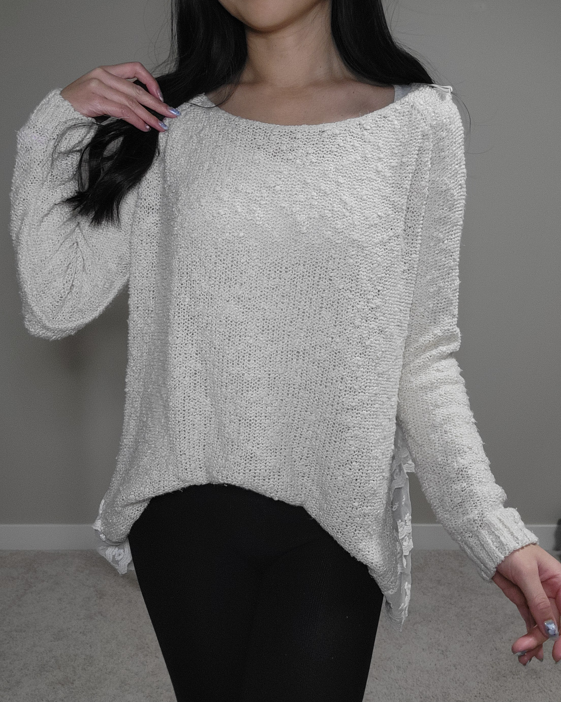 Cream Knit Sweater with Lace Detail - photo 2