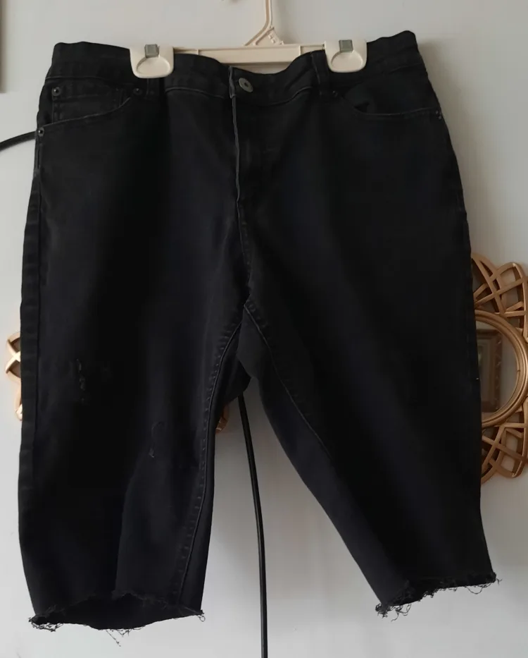 Black Denim Jean Shorts with Distressed Detail image indicator(2)