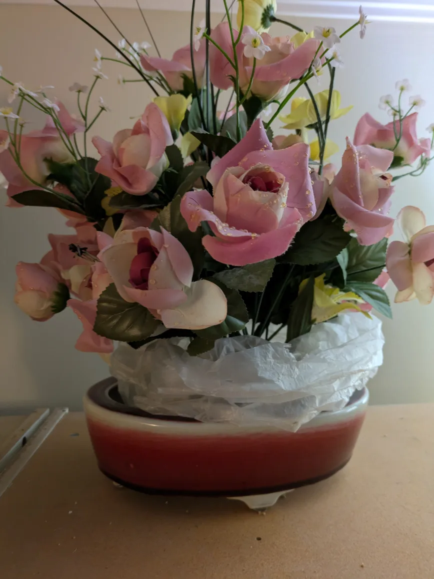 🏈 Artificial flower arrangement in red and white pot image indicator(2)