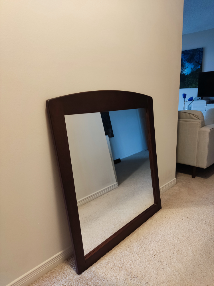 Dark Brown Wooden Framed Dresser Mirror