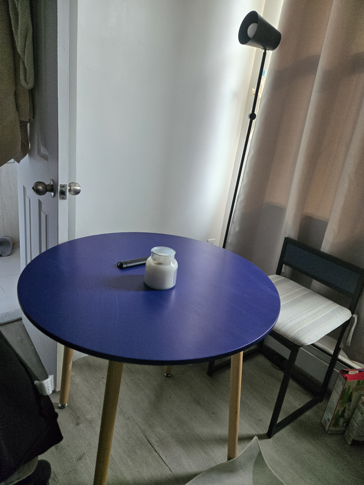 Round Blue Dining Table with Wooden Legs - photo 3