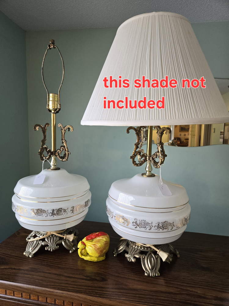 Vintage White and Gold Table Lamps and Pendant Light Set - photo 2