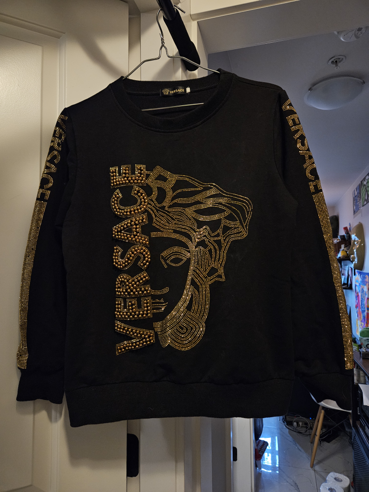 Versace Black Sweatshirt with Gold Rhinestone Detail