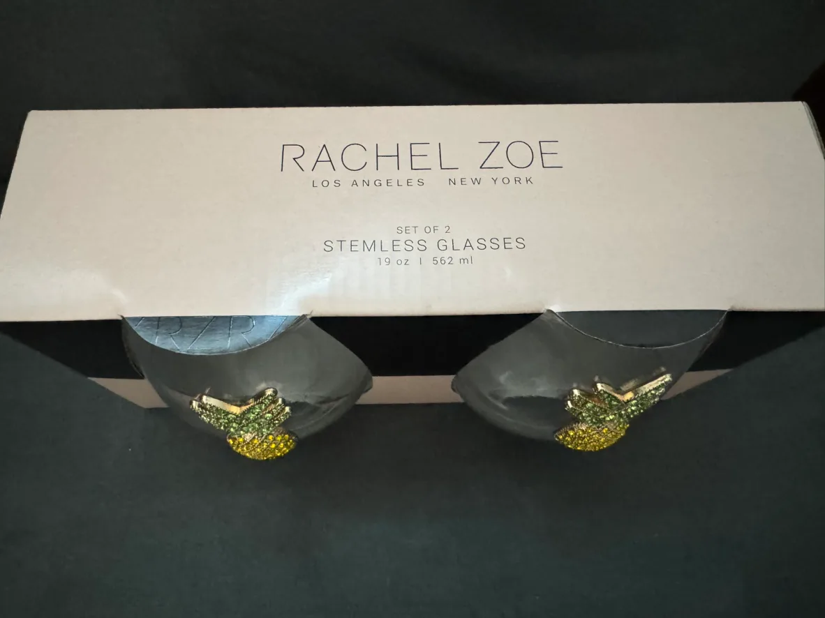 Rachel Zoe Stemless Wine Glasses, Set of 2, Pineapple Design image indicator(2)