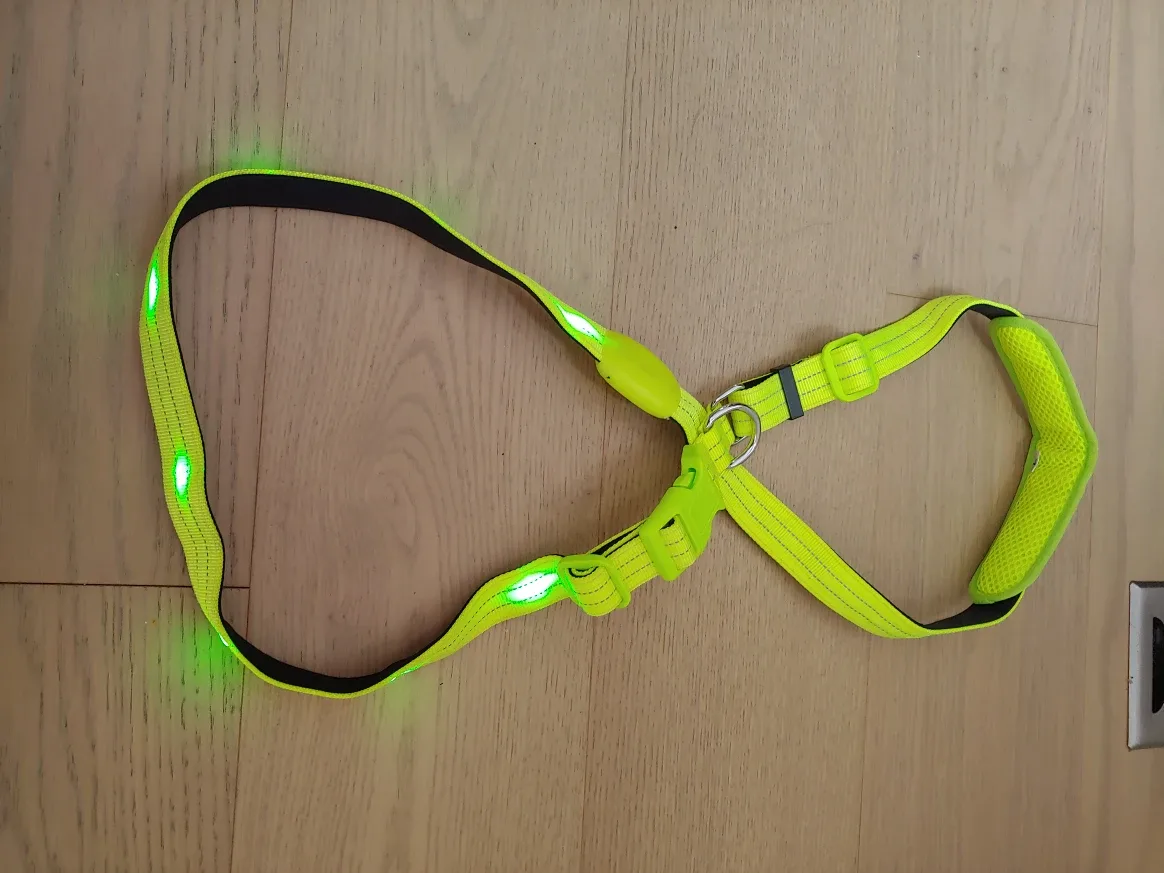 Dog Harness, New, Rechargeable LED, Lime Green, Size=L image indicator(3)