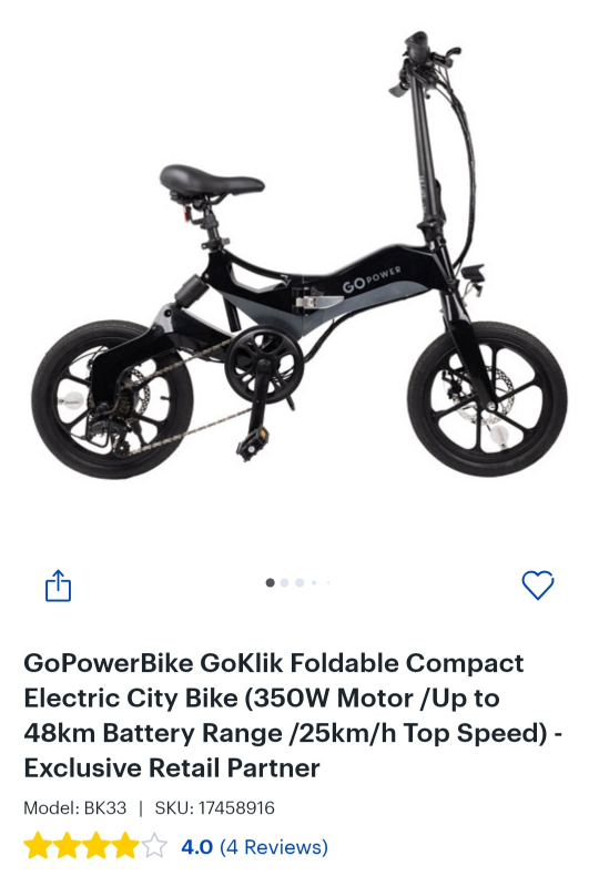 GoPowerBike GoKlik Foldable Electric City Bike