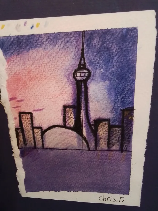 Framed Toronto Skyline Watercolor Painting Signed image indicator(2)