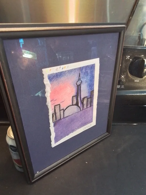 Framed Toronto Skyline Watercolor Painting Signed image indicator(5)