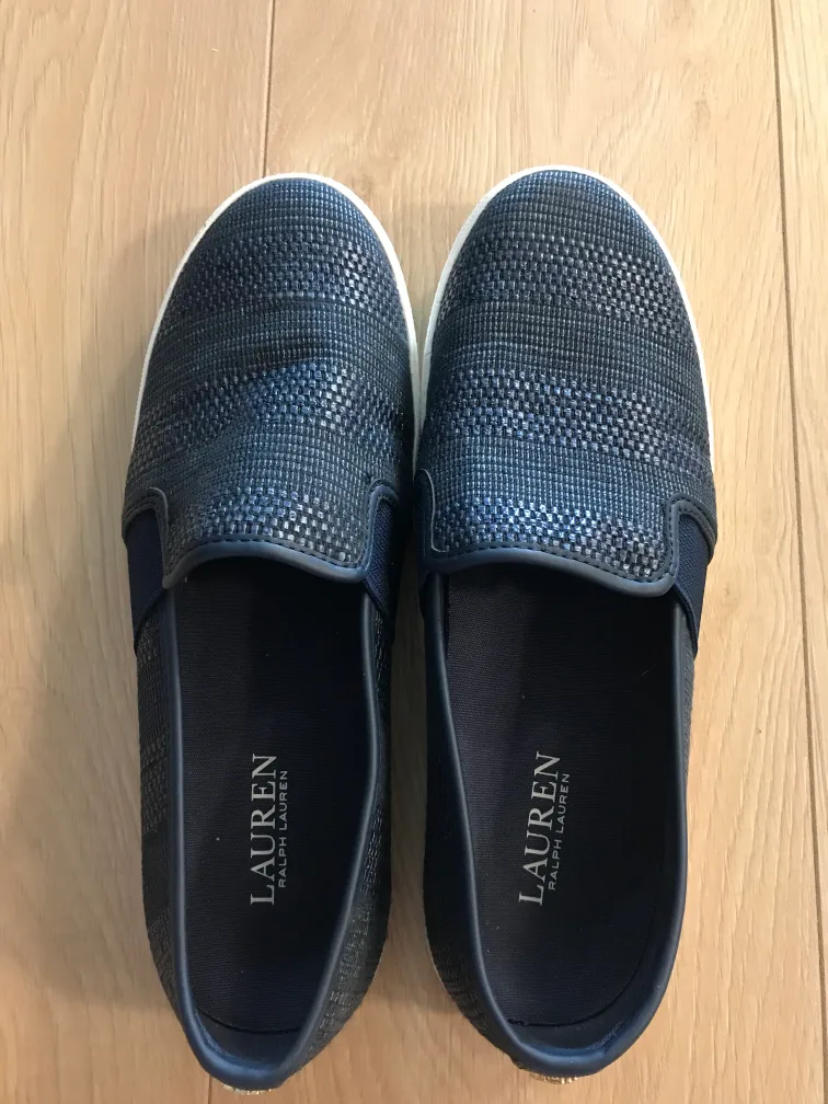 Brand new Ralph Lauren women's woven slip-on shoes in navy image indicator(3)